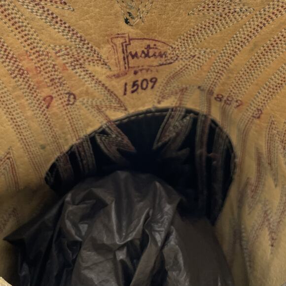 Justin Cowboy Boots Mens Size 9D Two Tone Burgundy Black Leather Almond Toe 1509 - Picture 8 of 10